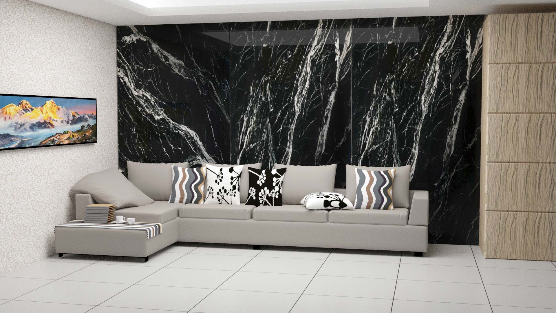 Marine Black Marble with a Superb Surface and Appearance